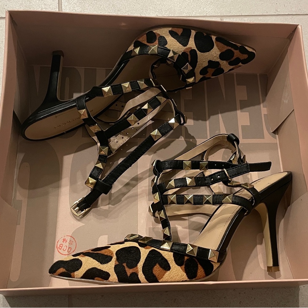 Bcbgeneration leopard print strappy sandal heels